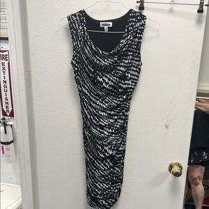 Black and White Cowl Neck Sleeveless Midi Dress